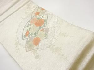 相良刺繍地紙に花葉模様名古屋帯